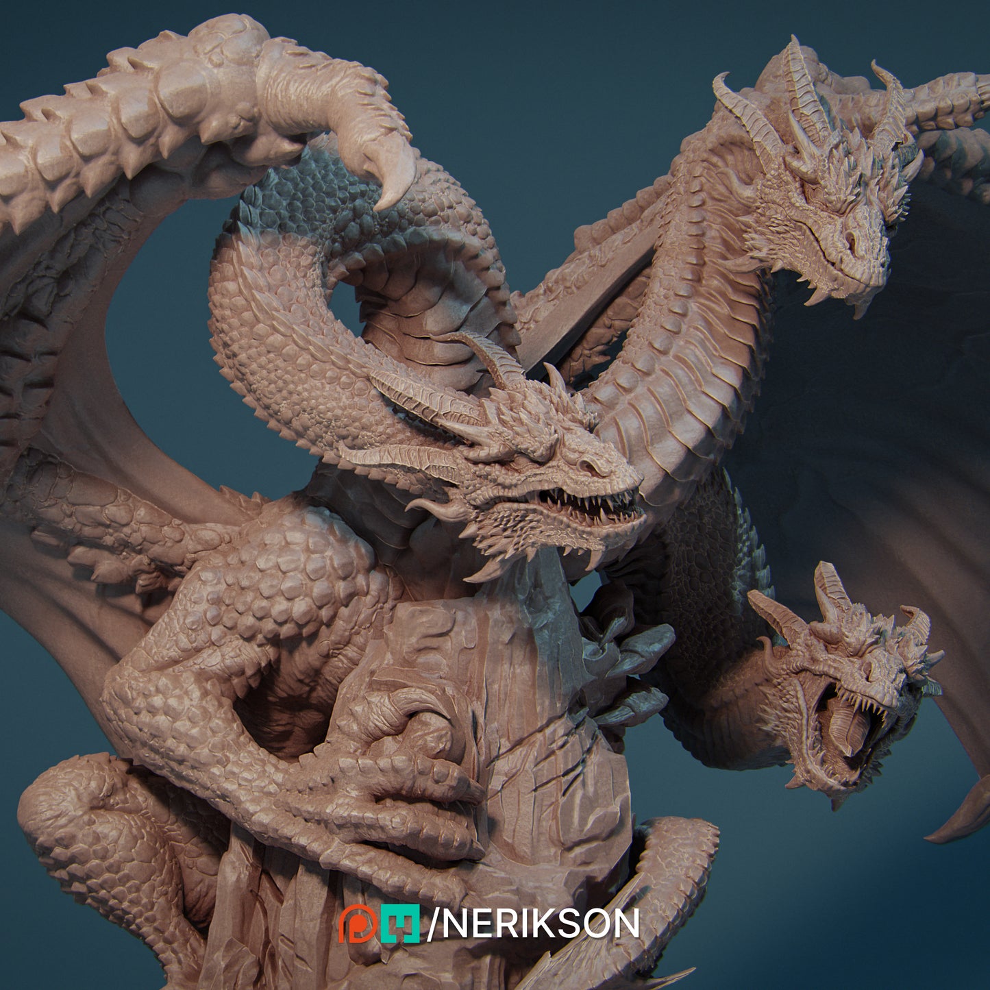 Zmei, the Three-Headed Dragon | 32mm & 140mm | 3D Printed Figure | Art Piece | Nerikson | Nerdy Creations