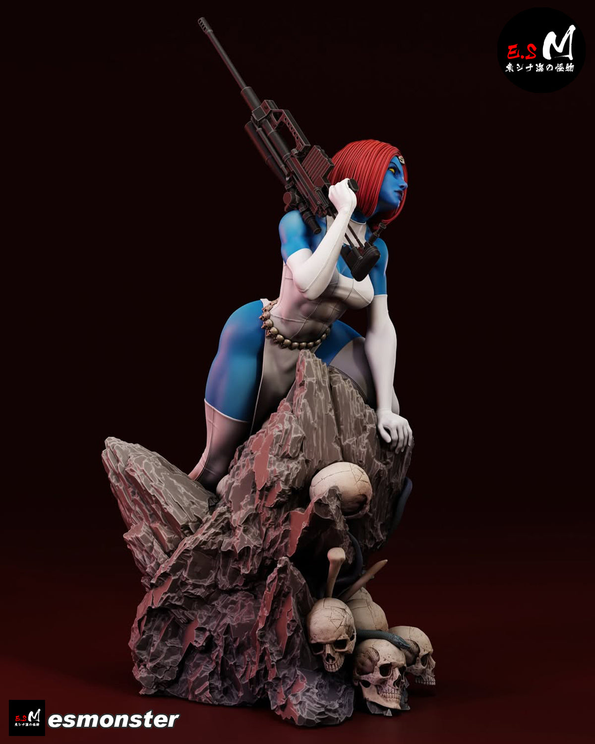 Mystique Base Design 1 (Tall Rock Spire + Skull Pile, Used In The Main Assembled Renders), One-Handed Pistol resin figure