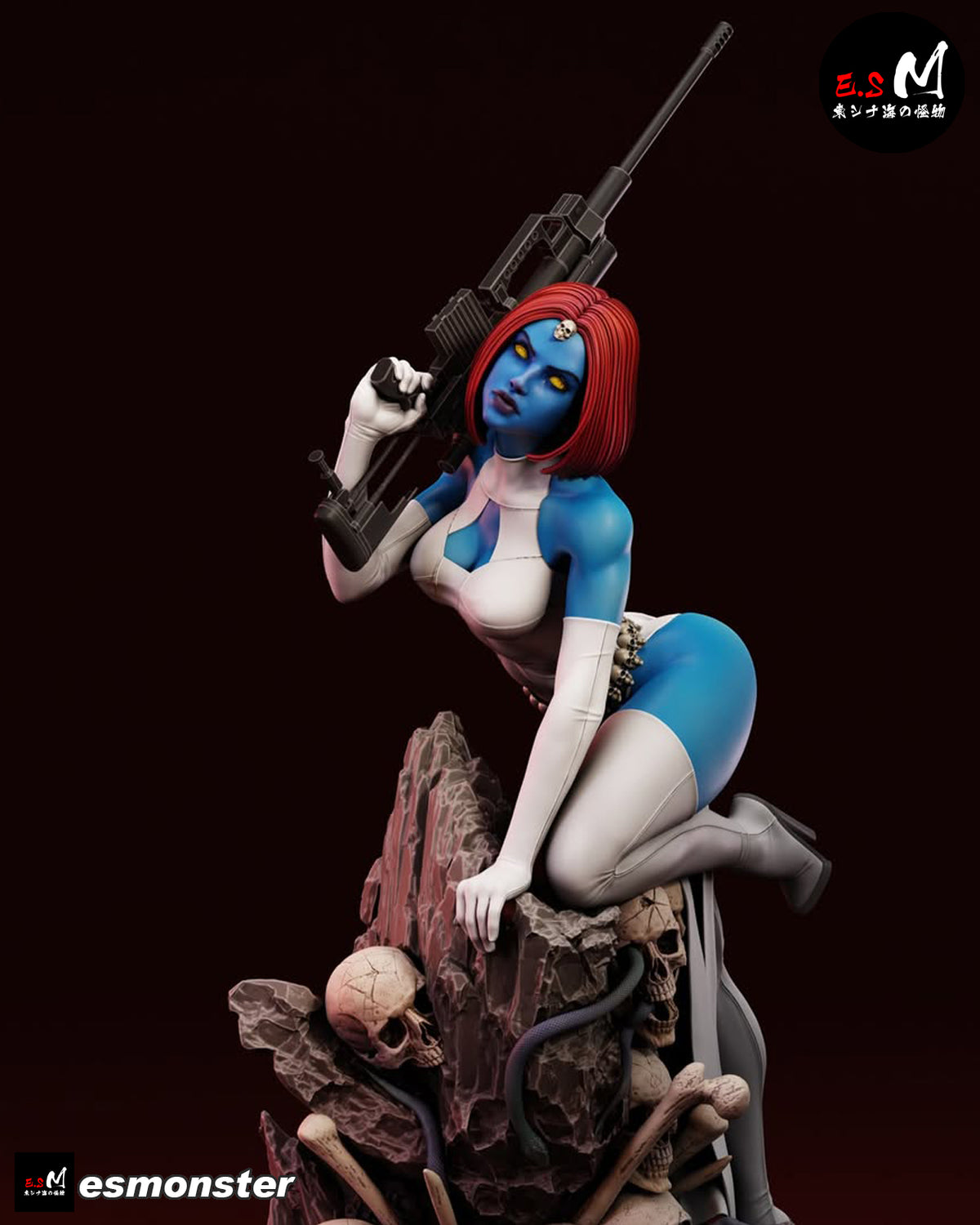 Mystique Base Design 1 (Tall Rock Spire + Skull Pile, Used In The Main Assembled Renders), One-Handed Pistol resin figure