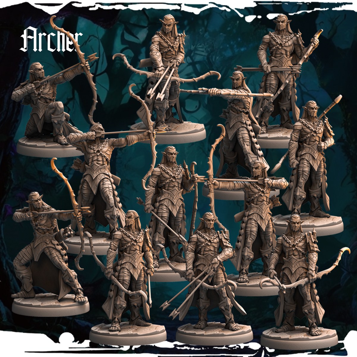 Dark Elf Archers (12 Poses) resin figure
