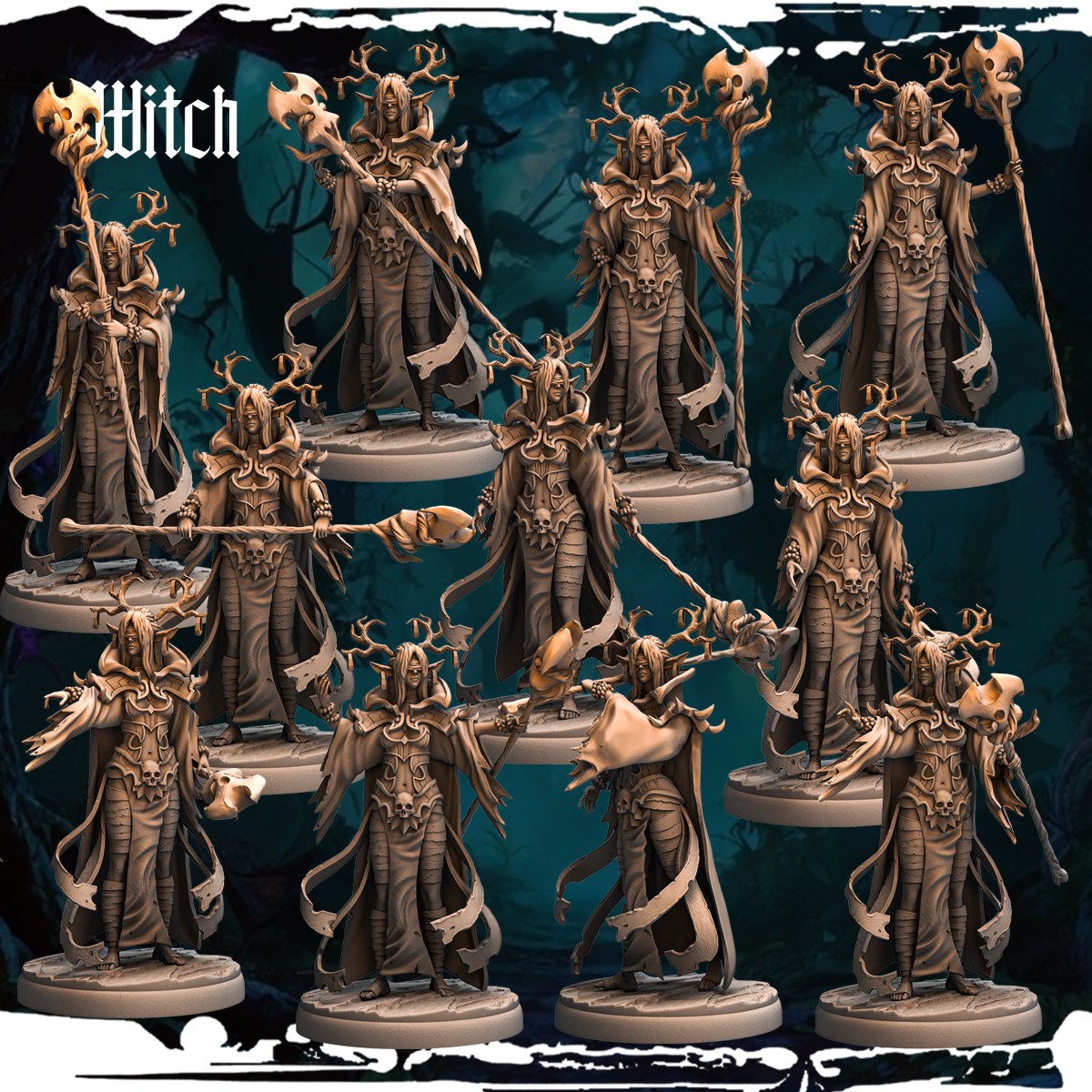 Dark Elf Witches (12 Poses) resin figure