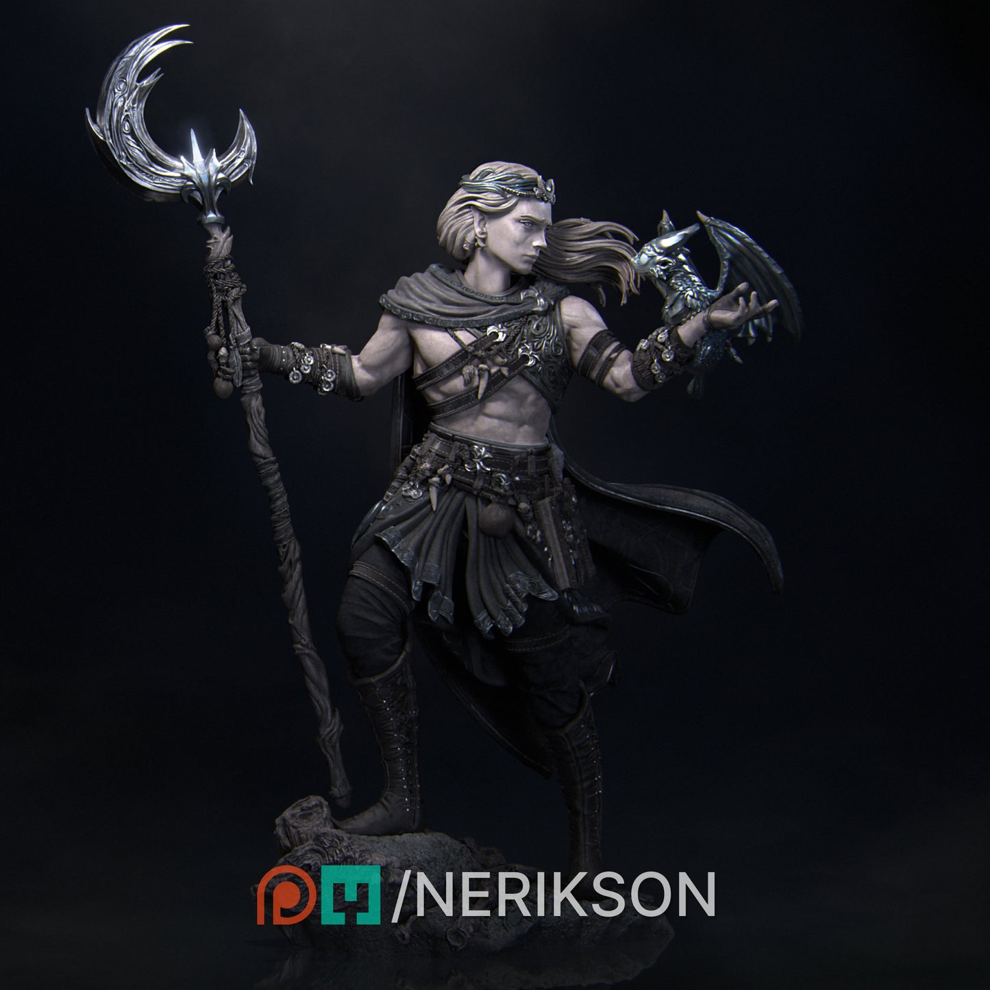 Orion the Druid of the Moon | 32mm & 140mm | 3D Printed Figure | Art Piece | Nerikson | Nerdy Creations