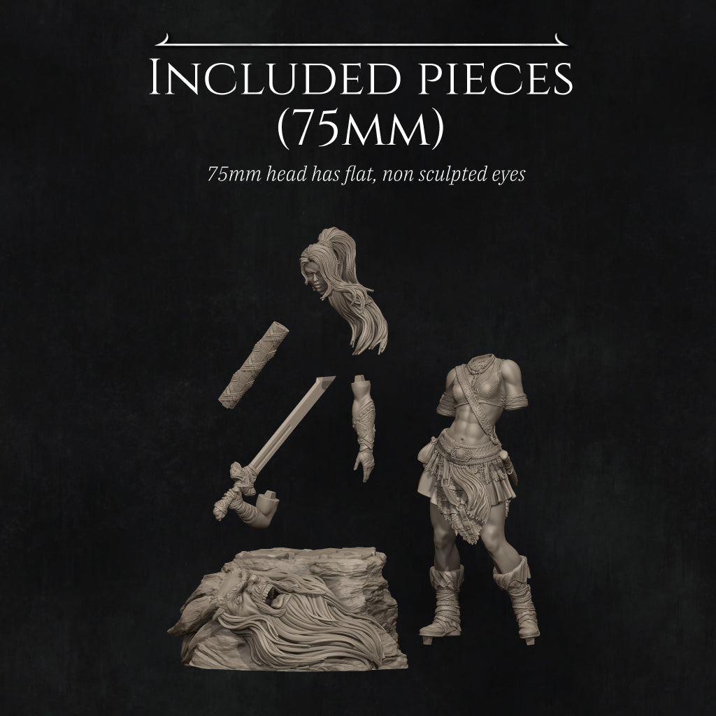 Lia the Barbarian Mercenary | 32mm–140mm | 3D Printed Figure | Art Piece | Nerikson | Nerdy Creations