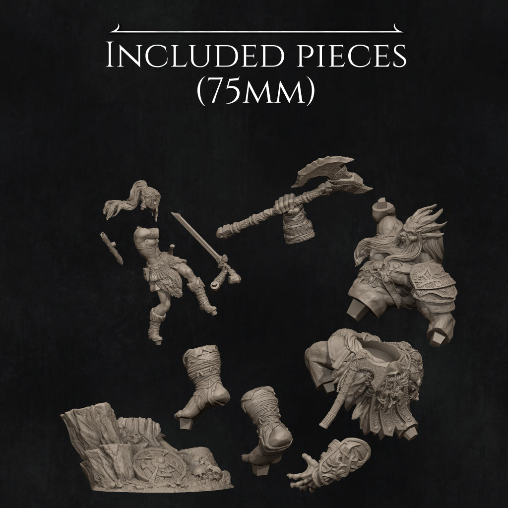 Lia vs The Giant | 32mm–140mm | 3D Printed Diorama Set | Art Piece | Nerikson | Nerdy Creations