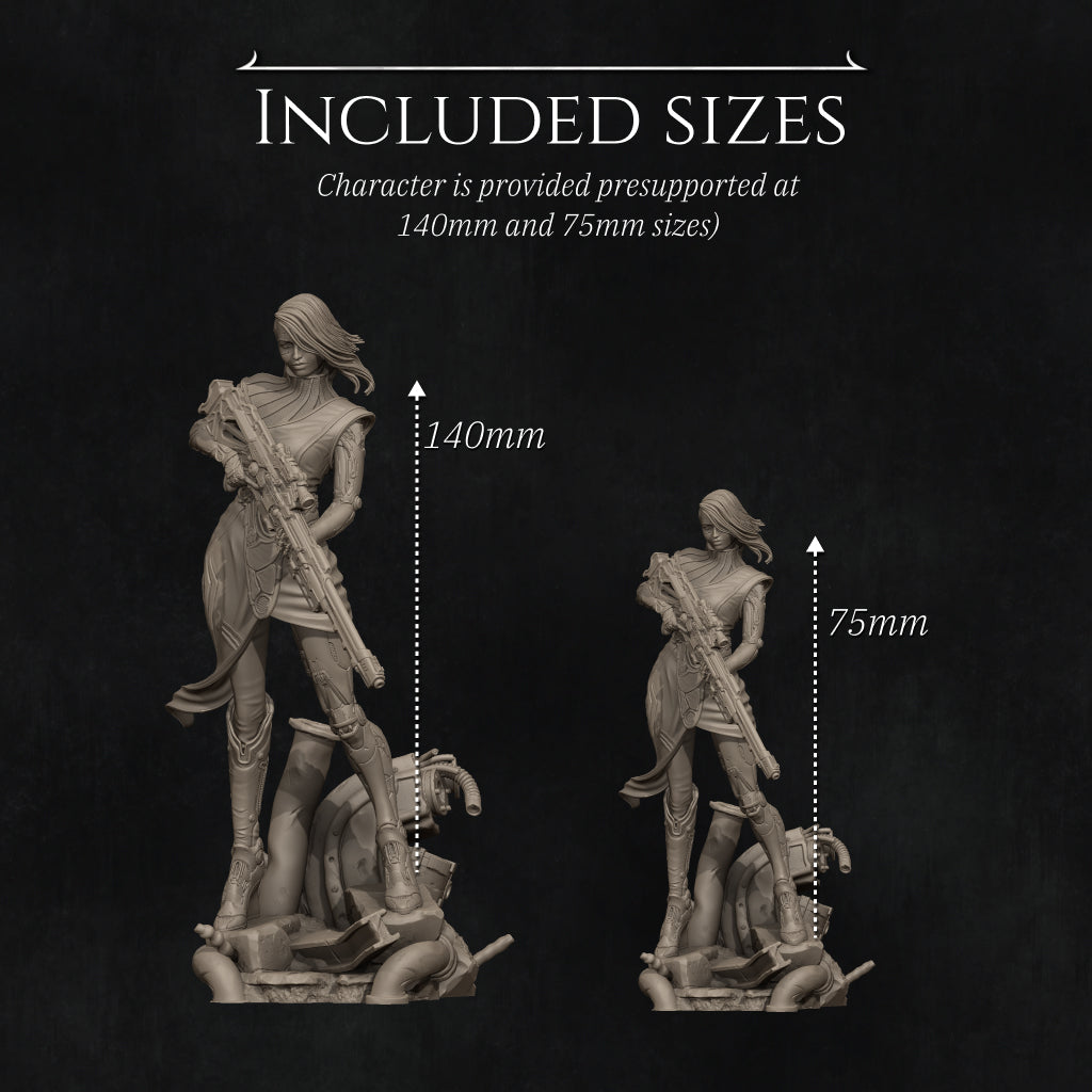 Aryn the Sniper Assassin (standing pose) | 32mm–140mm | 3D Printed Figure | Art Piece | Nerikson | Nerdy Creations