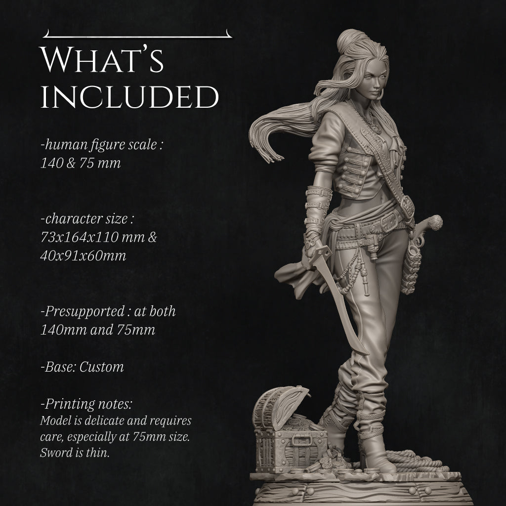 Mariana the Pirate | 32mm–140mm | 3D Printed Figure | Art Piece | Nerikson | Nerdy Creations