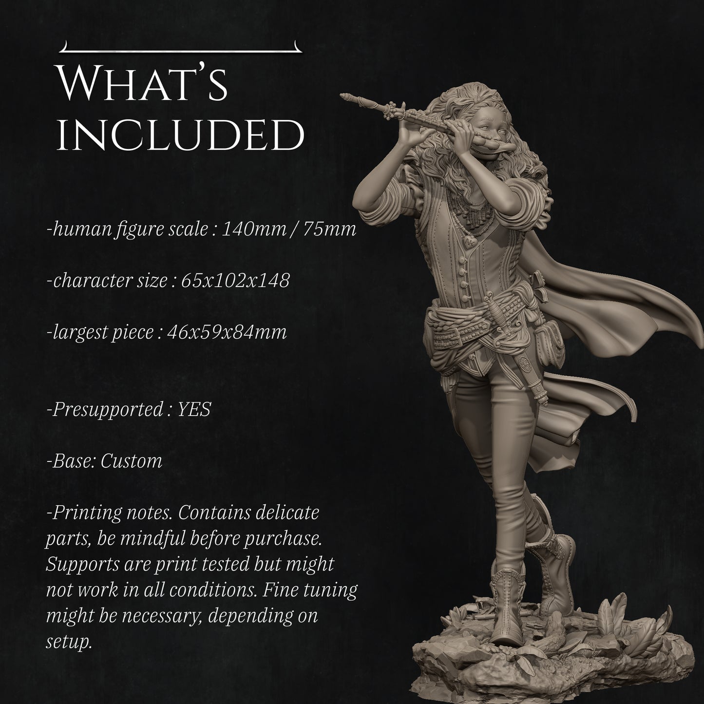 Inithia the Bard | 32mm–140mm | 3D Printed Figure | Art Piece | Nerikson | Nerdy Creations