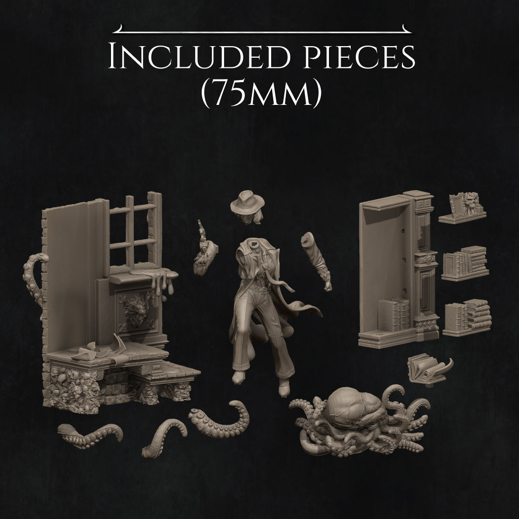 Laura the Occult Detective | 32mm–140mm | 3D Printed Diorama Set | Art Piece | Nerikson | Nerdy Creations