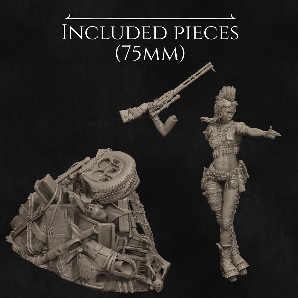 Ramona the Wasteland Warrior | 32mm–140mm | 3D Printed Figure | Art Piece | Nerikson | Nerdy Creations
