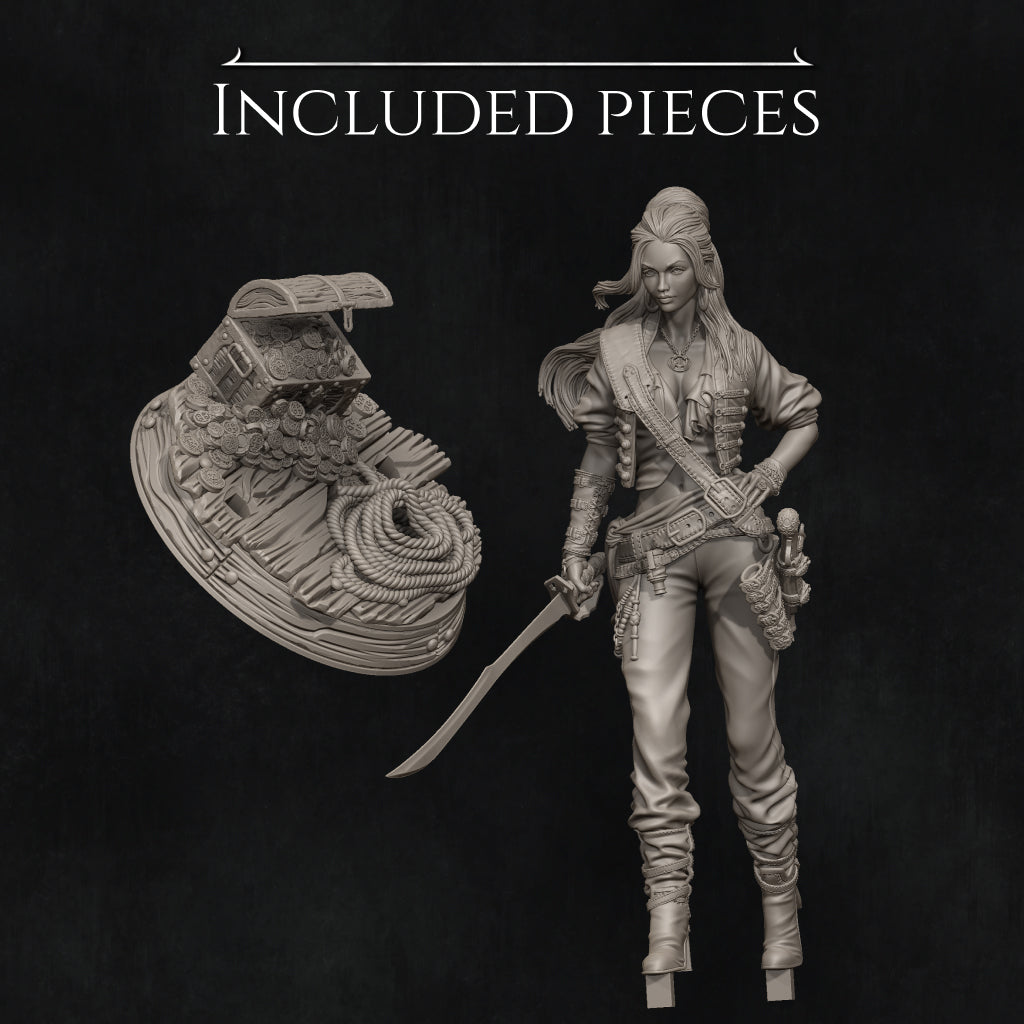 Mariana the Pirate | 32mm–140mm | 3D Printed Figure | Art Piece | Nerikson | Nerdy Creations