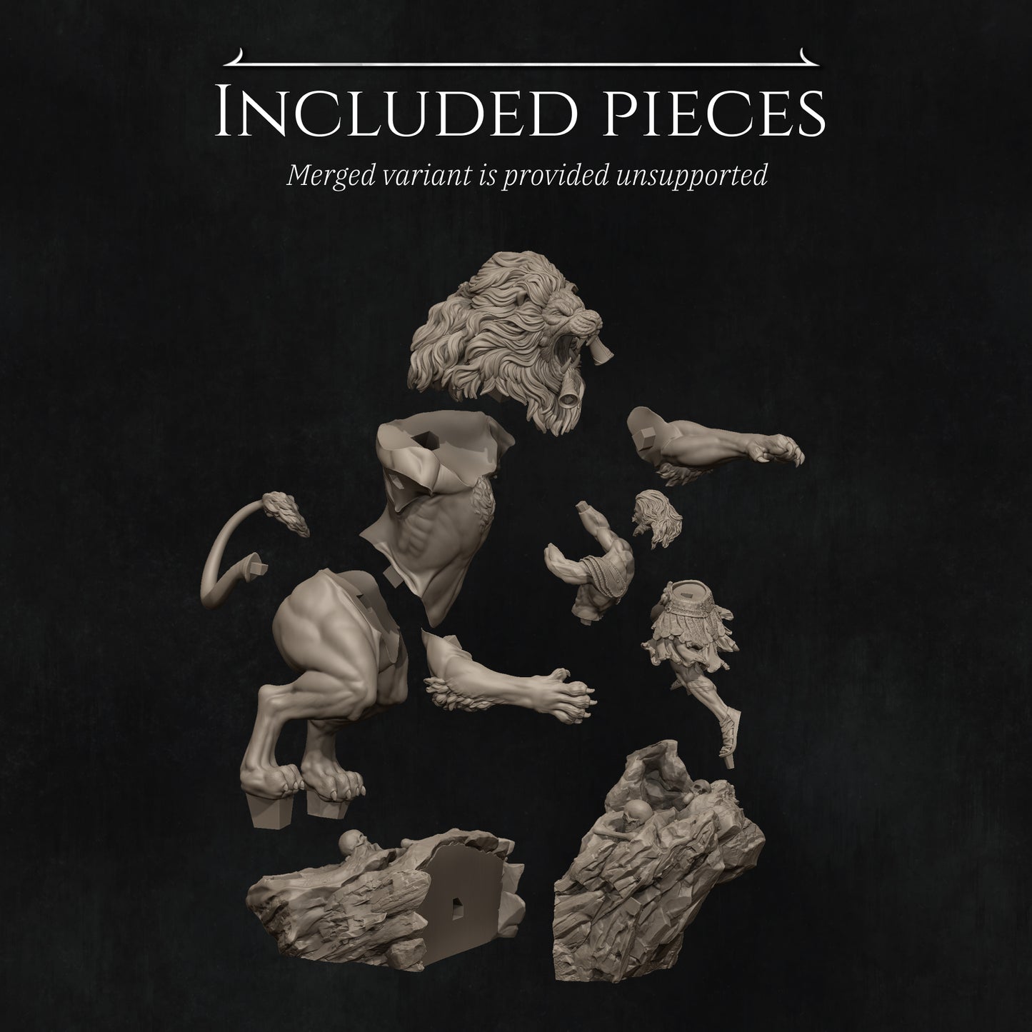 Heracles & the Nemean Lion | 32mm–140mm | 3D Printed Diorama Set | Art Piece | Nerikson | Nerdy Creations