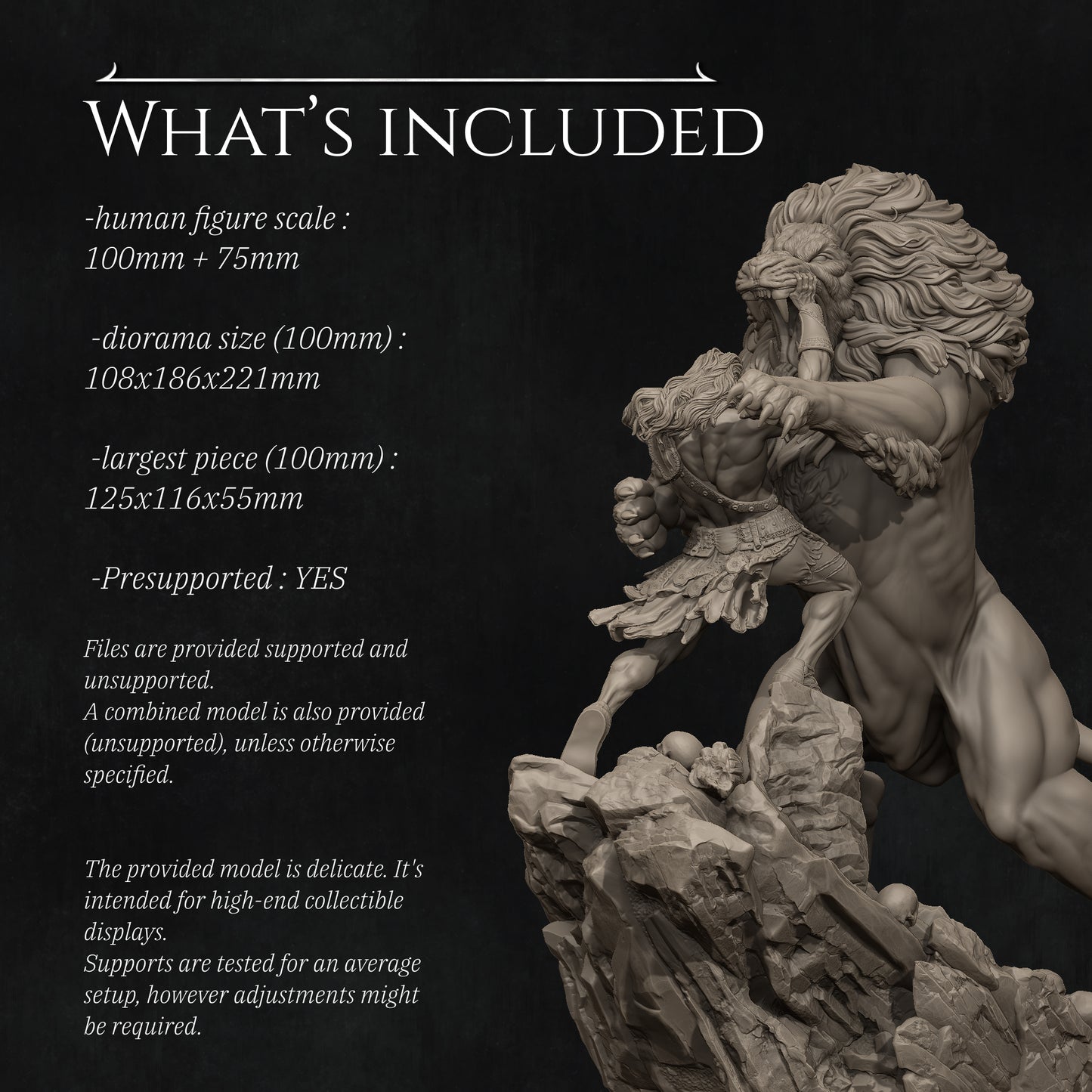Heracles & the Nemean Lion | 32mm–140mm | 3D Printed Diorama Set | Art Piece | Nerikson | Nerdy Creations