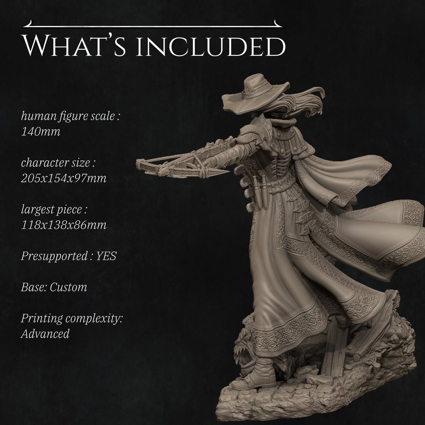 Valeria the Nighthunter | 32mm | 3D Printed Figure | Art Piece | Nerikson | Nerdy Creations