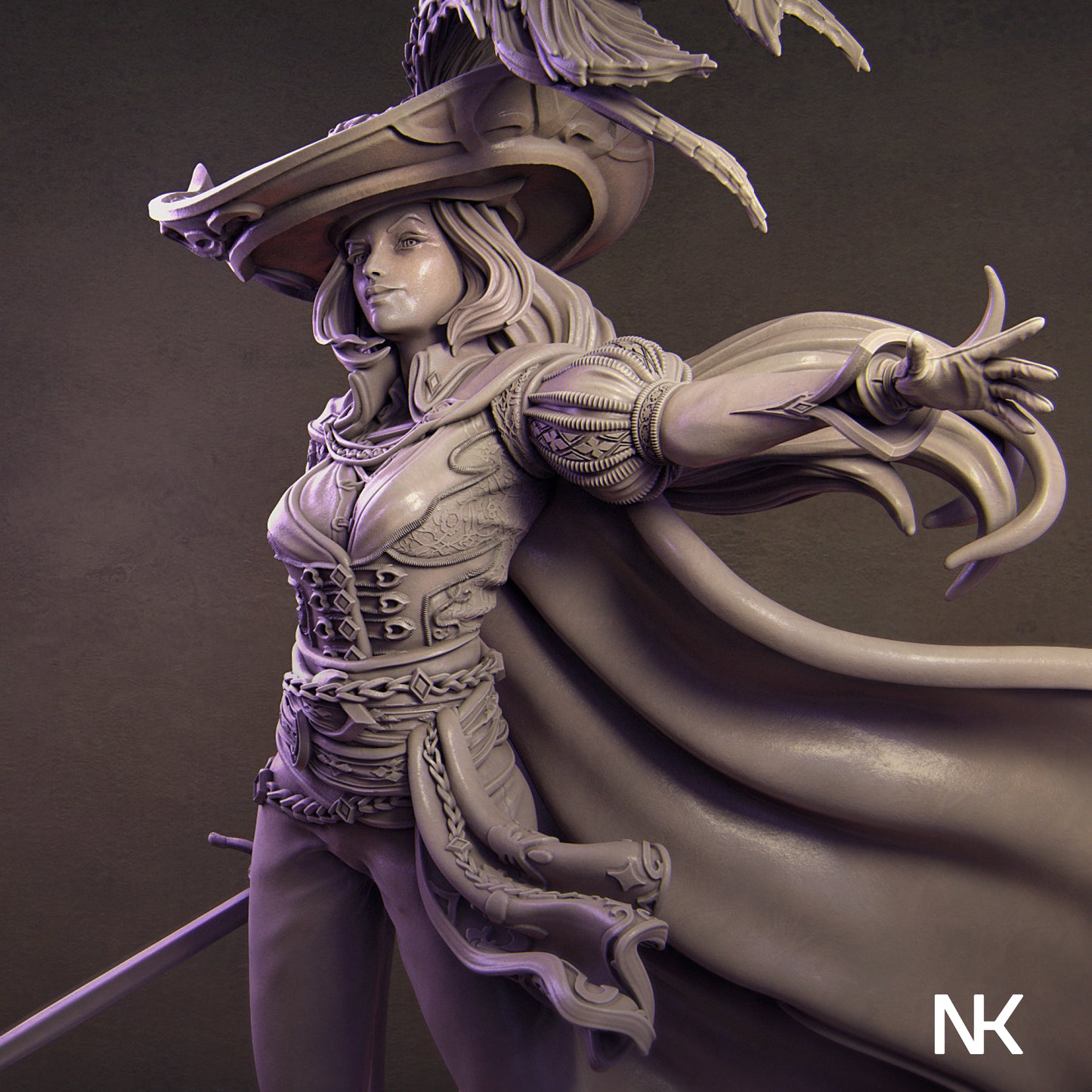 Elle the Musketeer | 32mm–140mm | 3D Printed Figure | Art Piece | Nerikson | Nerdy Creations