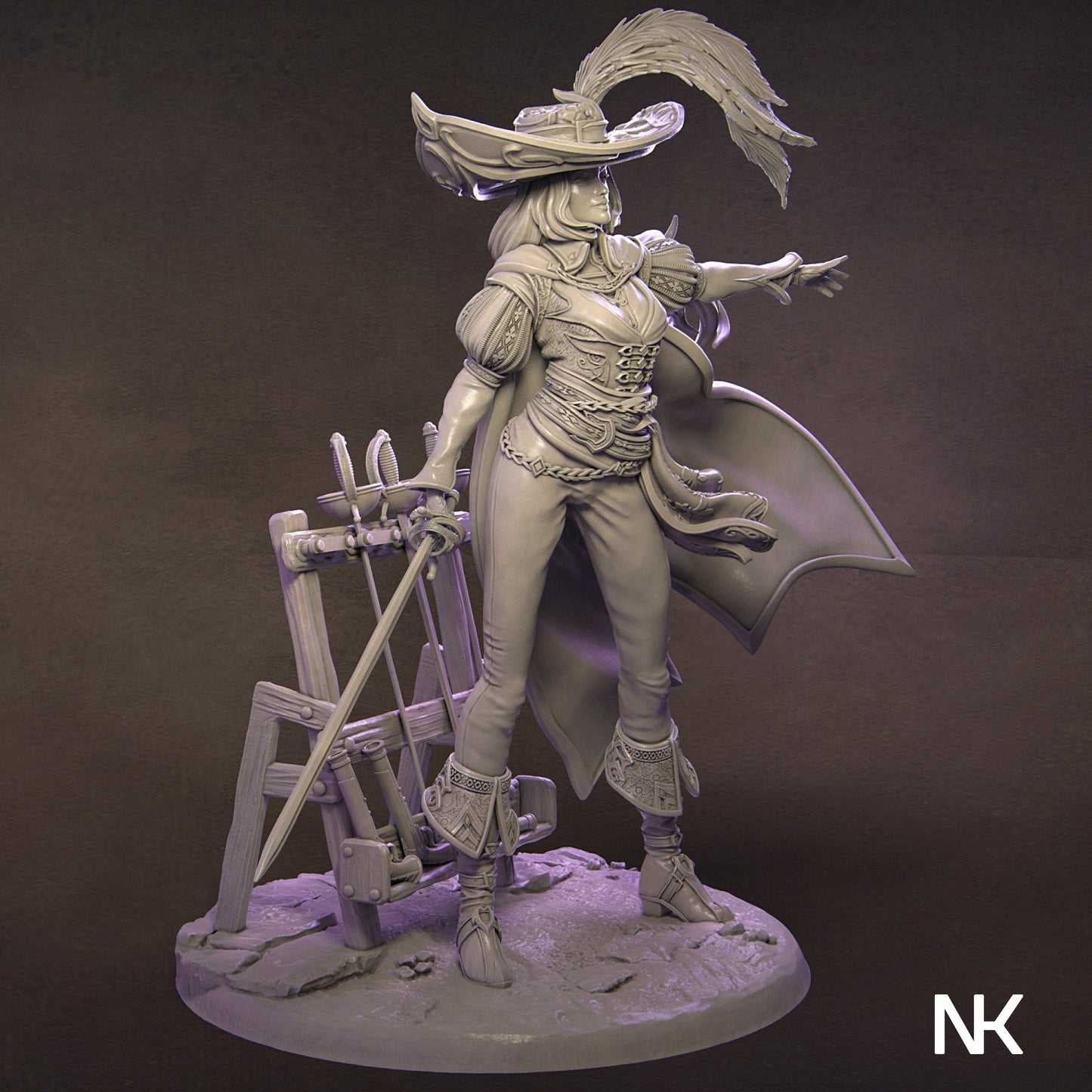 Elle the Musketeer | 32mm–140mm | 3D Printed Figure | Art Piece | Nerikson | Nerdy Creations