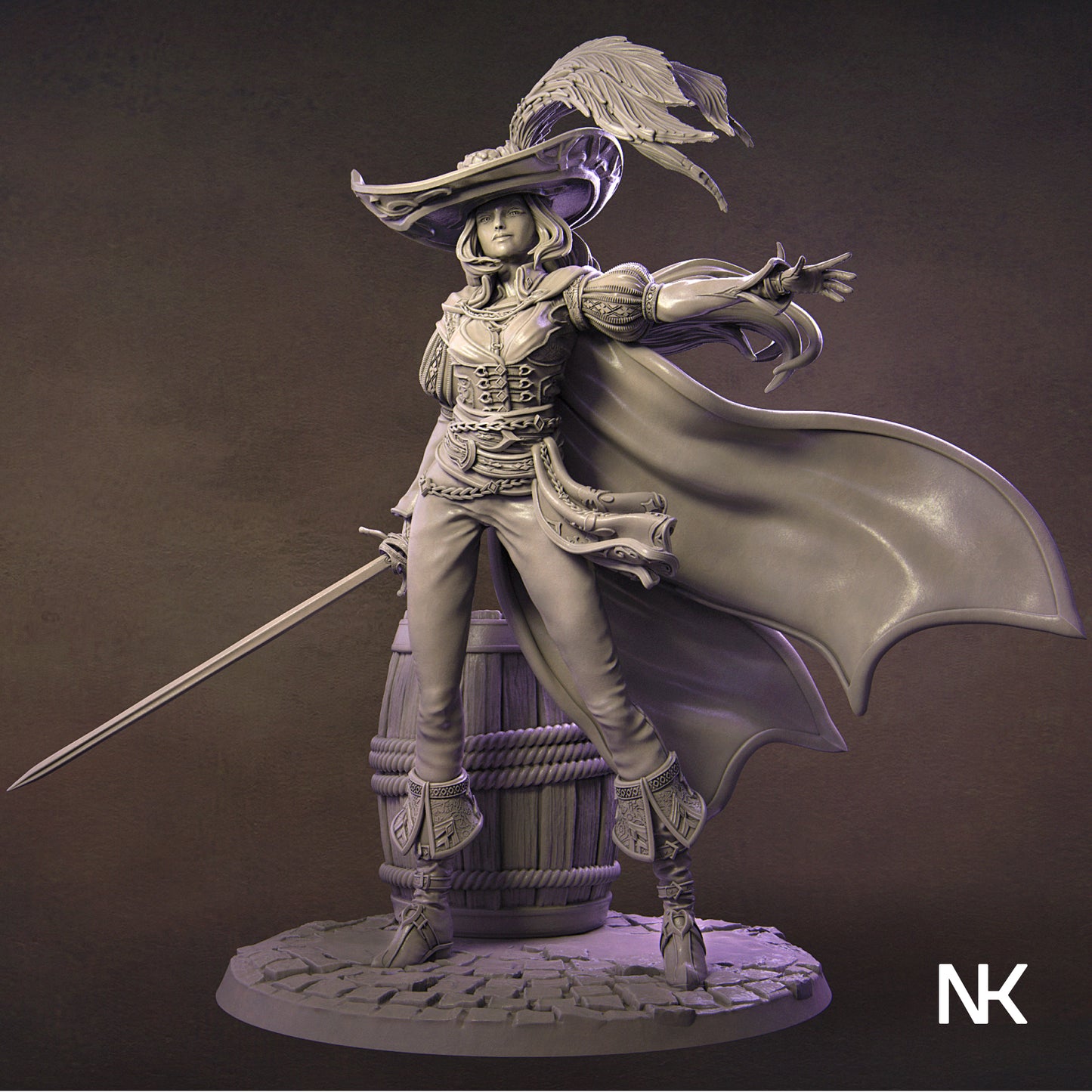 Elle the Musketeer | 32mm–140mm | 3D Printed Figure | Art Piece | Nerikson | Nerdy Creations