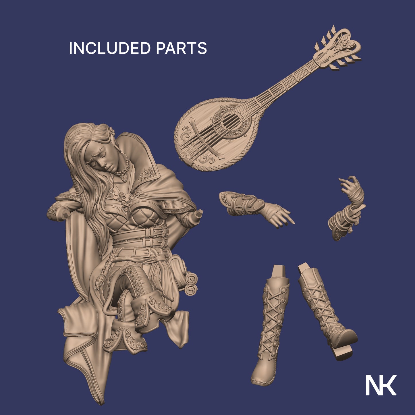Lisa, the Bard | 32mm–140mm | 3D Printed Figure | Art Piece | Nerikson | Nerdy Creations