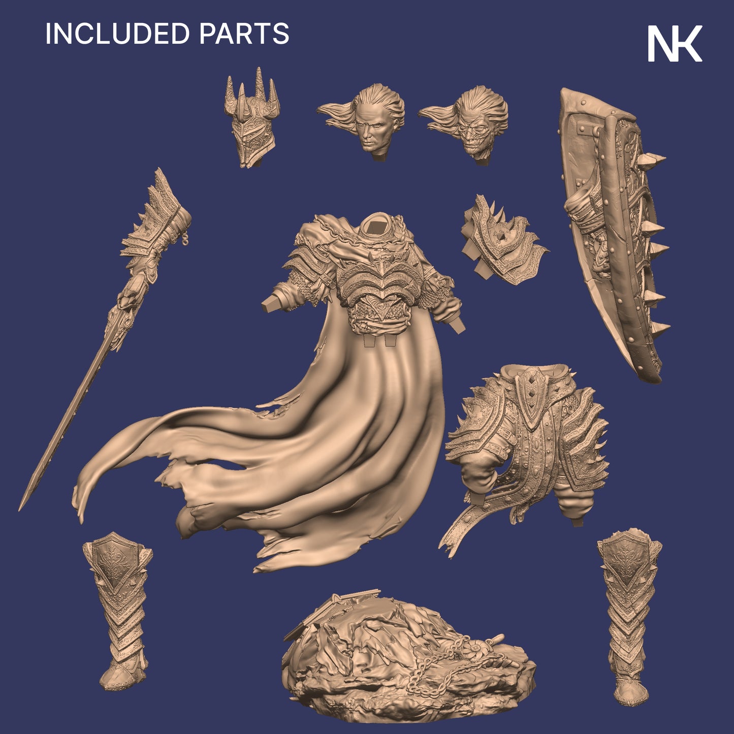 Vaeter the Branded Knight | 32mm–140mm | 3D Printed Figure | Art Piece | Nerikson | Nerdy Creations