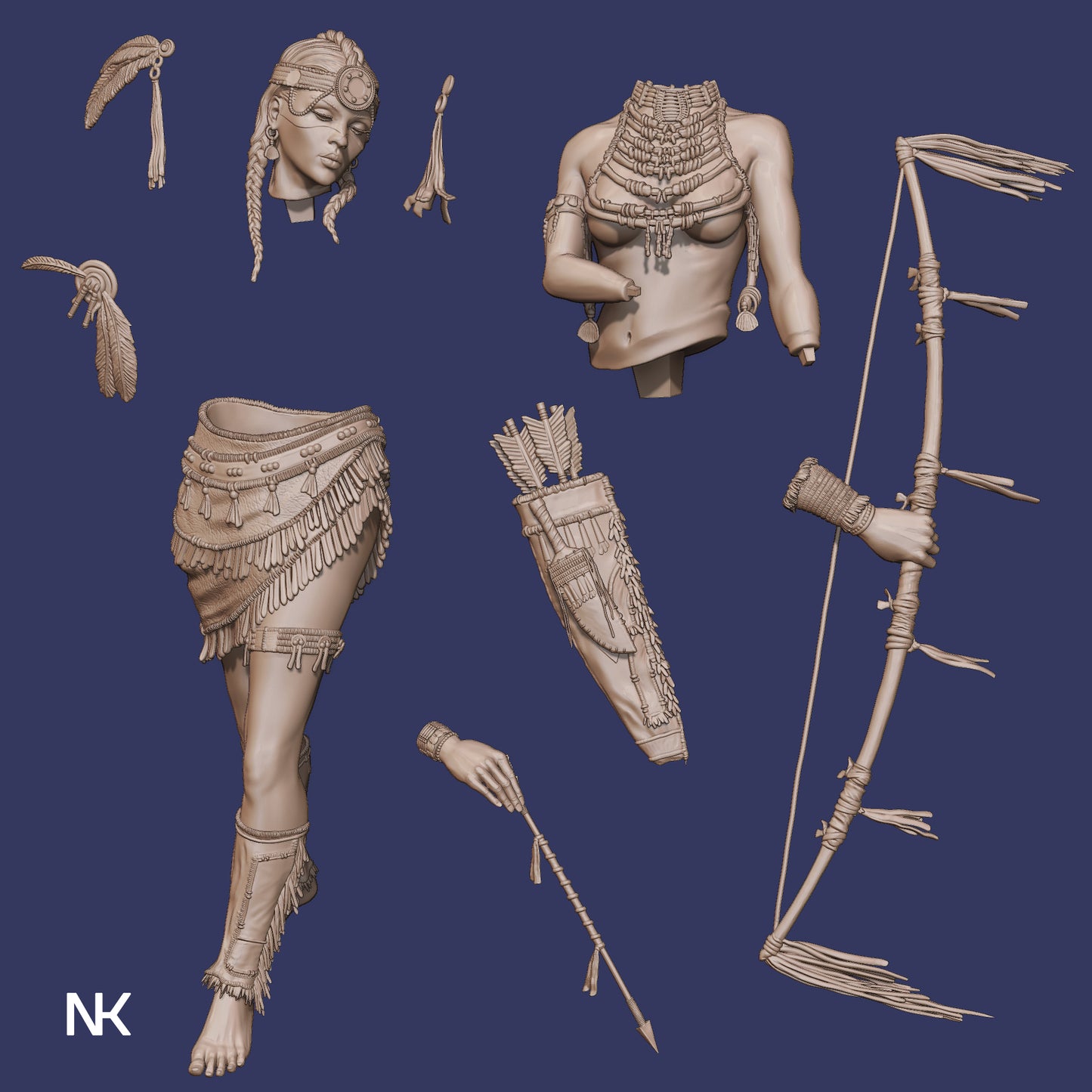 Kora, the Tribal Warrior | 32mm–140mm | 3D Printed Figure | Art Piece | Nerikson | Nerdy Creations